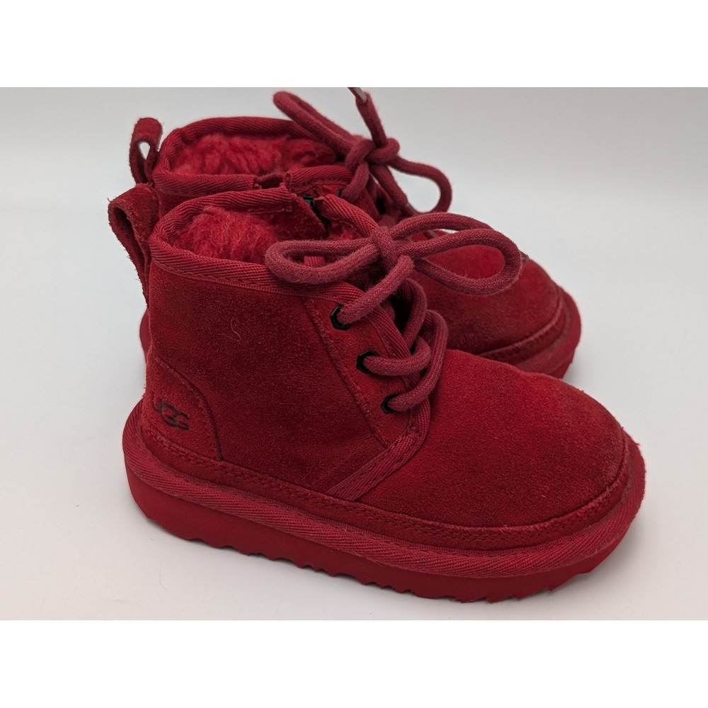 UGG Neumel II Boot Kids Size 8 Red Suede Lace Up Side Zip 1017320T Chukka Winter